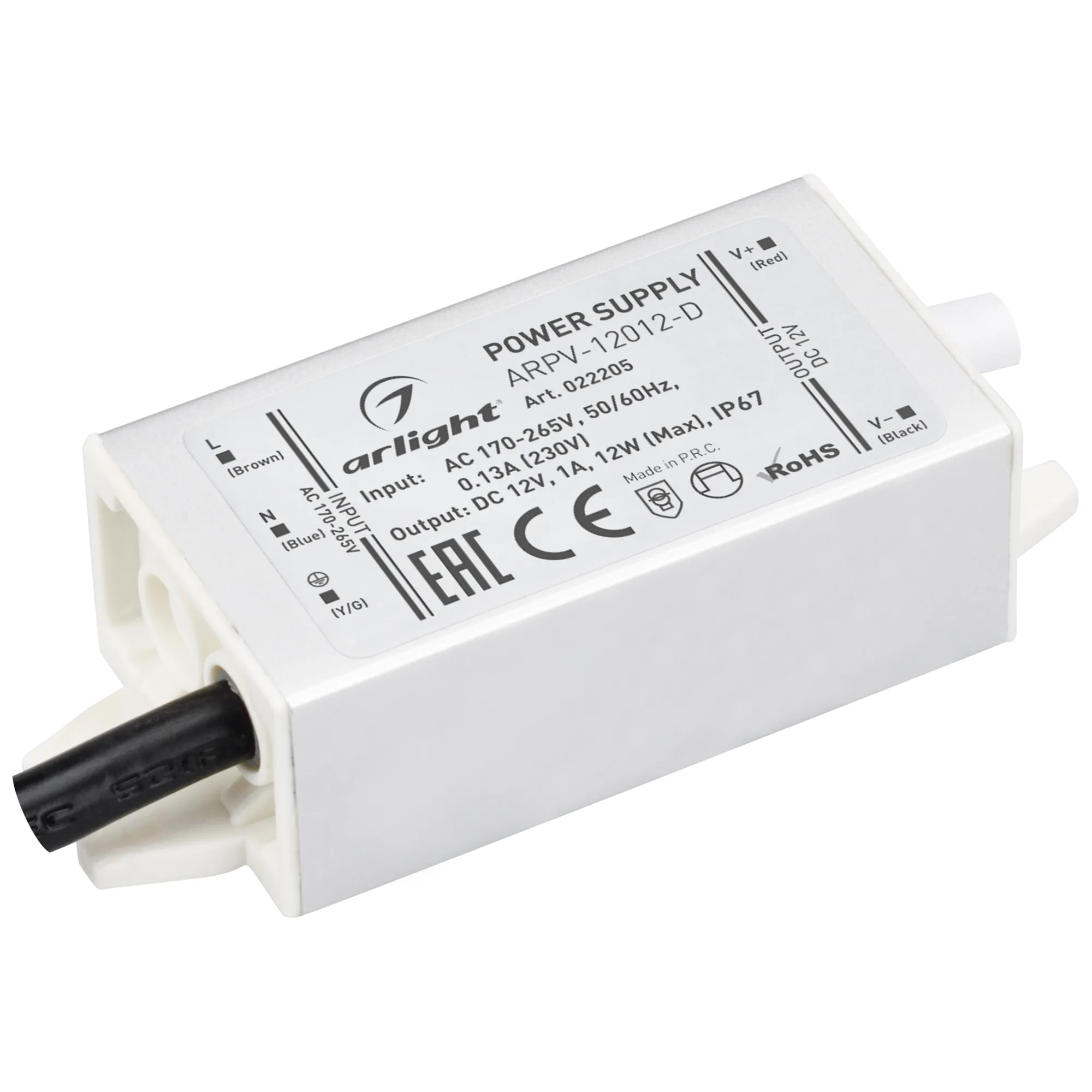Блок питания ARPV-12012-D (12V, 1.0A, 12W) (Arlight, IP67 Металл, 3 года) - изображение товара